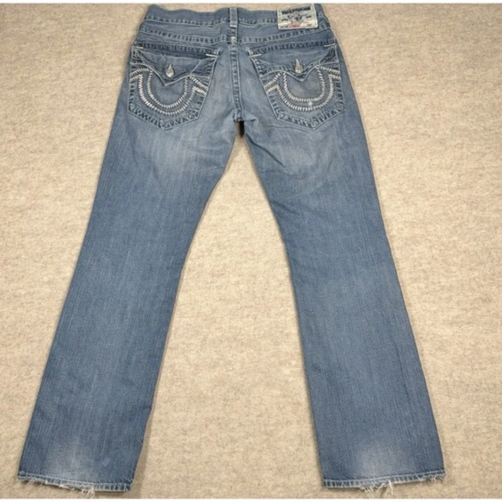 True Religion Straight Leg Jeans Flaps Blue‎ Distressed Mens 33x31 Denim *Read*